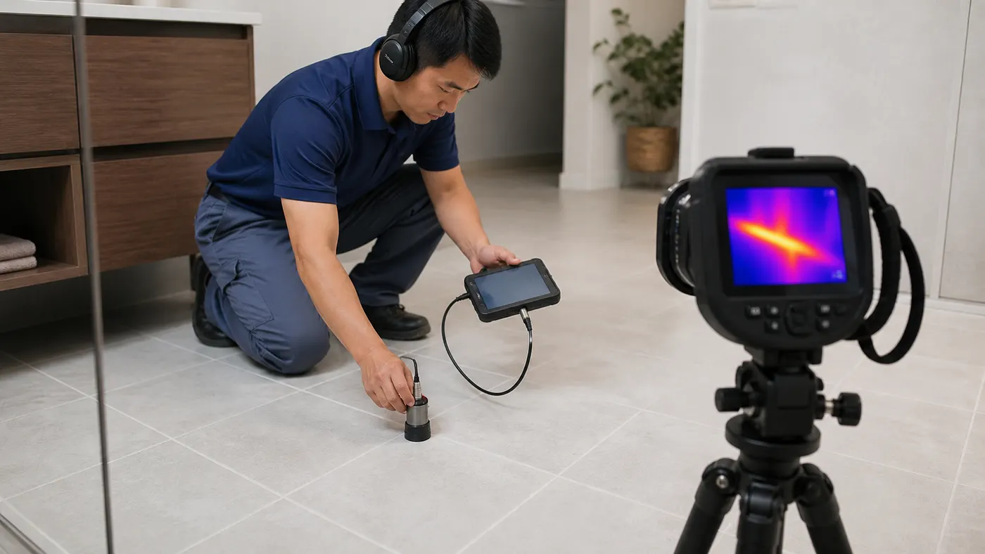 Dùng máy nghe âm và camera nhiệt tìm rò ống