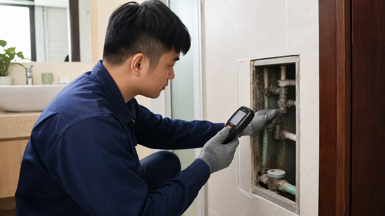 Kiểm tra rò rỉ nước tại căn hộ Thanh Xuân