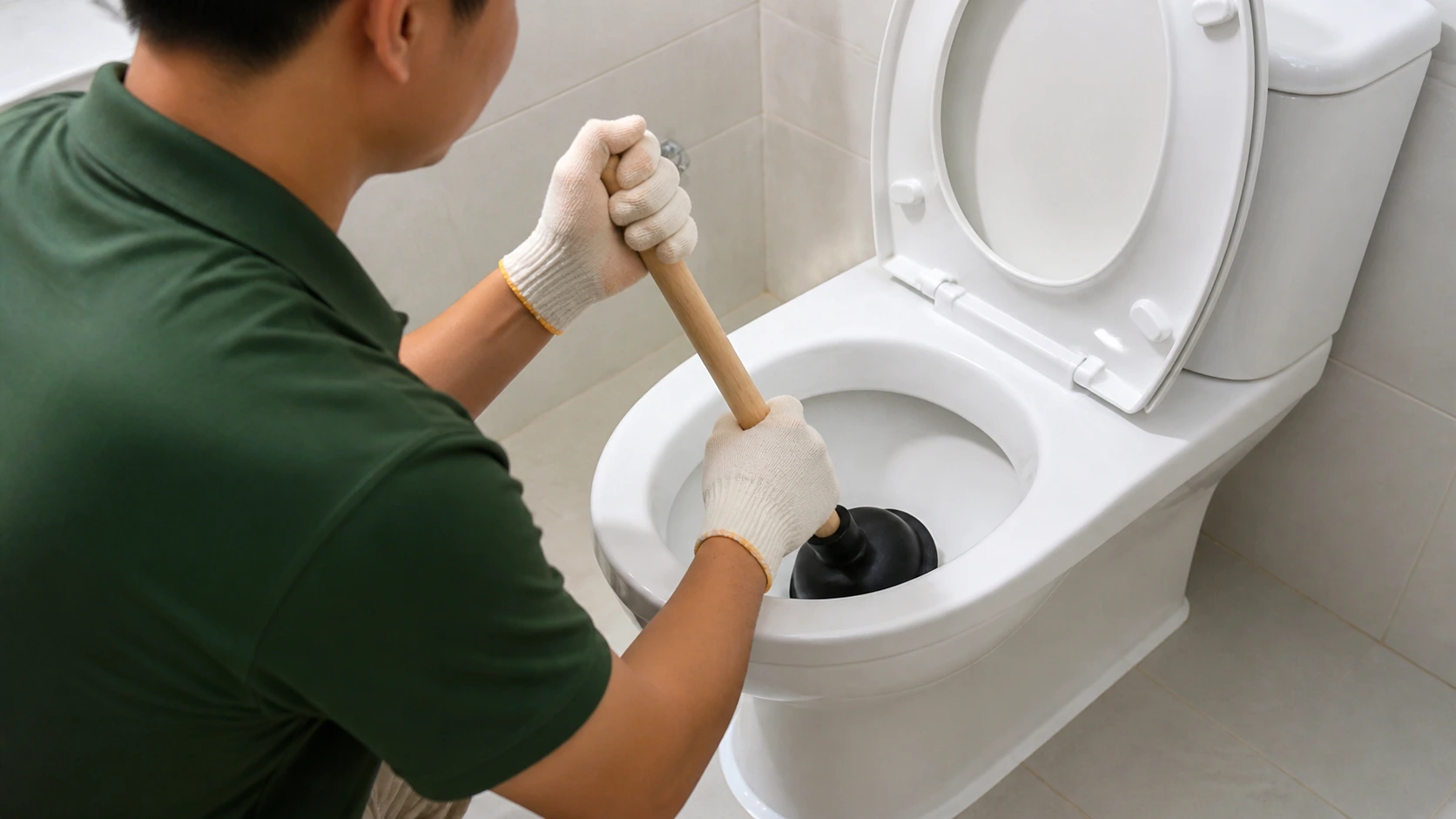 Sử dụng pittông cao su thông tắc bồn cầu