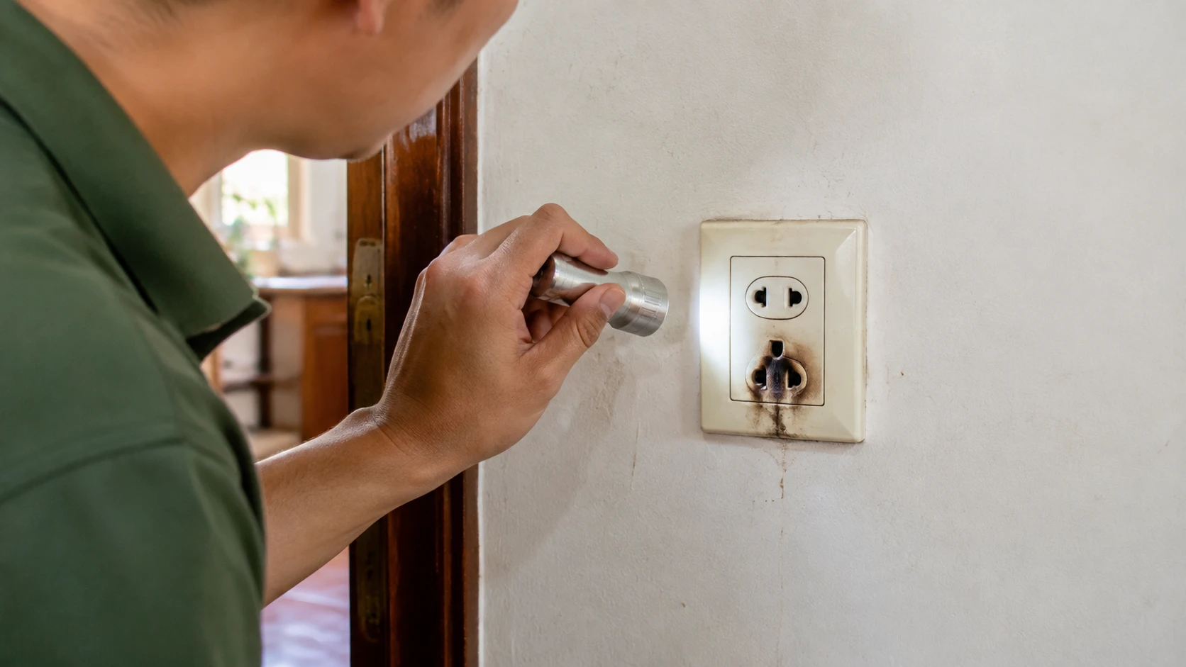 Ổ cắm bị cháy đen do chập điện