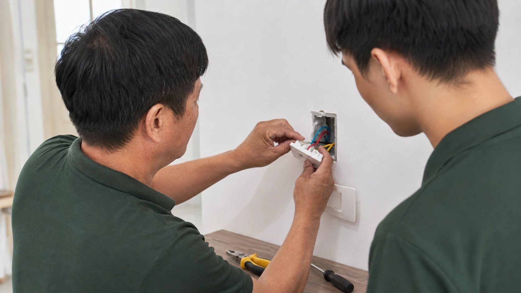 Thợ chính hướng dẫn thợ phụ điện nước tại Hà Nội